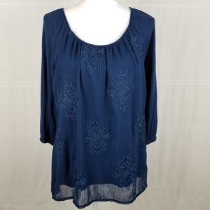 rxb blue lined embroidered Boho tunic size M